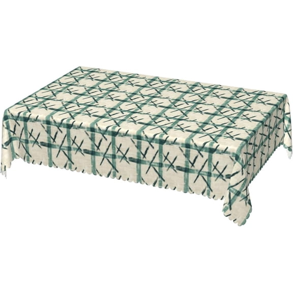 Rectangle Tablecloth with Wave Lace 60x84 Inch, Grunge Plaid Tablecloth Rectangle Wipeable Table Cover Holiday Tablecloth for Dining Table, Buffet Parties and Camping
