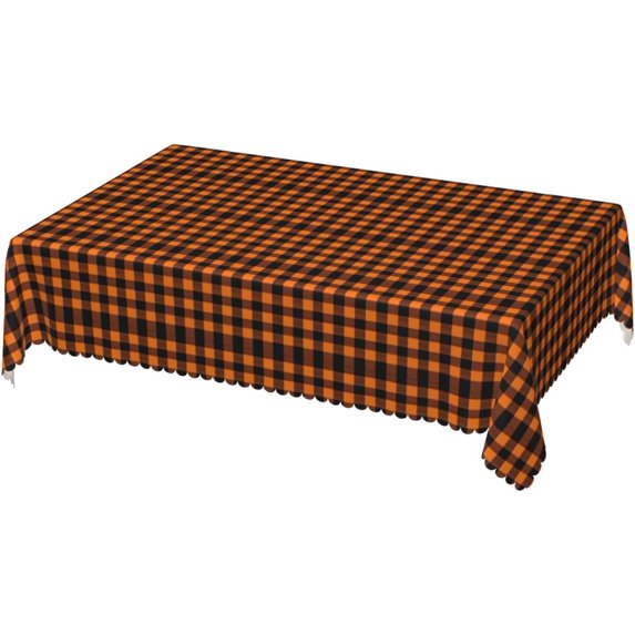 Rectangle Tablecloth with Wave Lace 60x84 Inch, Halloween Orange Gingham Rectangle Table Protector Spillproof Soil Resistant Tablecloths Kitchen Tablecloth for Dining Table, Buffet Parties