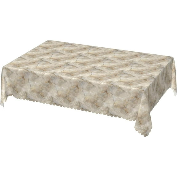 Rectangle Tablecloth with Wave Lace 60x84 Inch, Rustic Marble Tablecloth Rectangle Durable Tabletop Cover Farmhouse Table Cover for Buffet Table, Parties, Holiday Dinner, Wedding