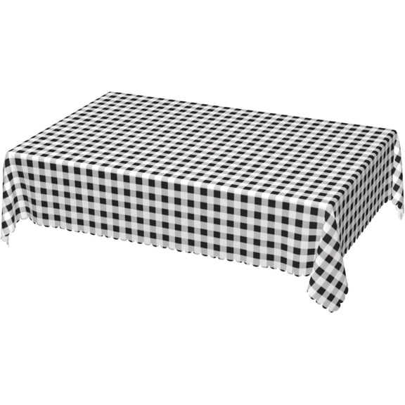 Rectangle Tablecloth with Wave Lace 60x84 Inch, White Buffalo Plaid Rectangle Table Protector Comfortable Table Top Cover Cloth Table Cover for Dining, Party, Buffet, Wedding