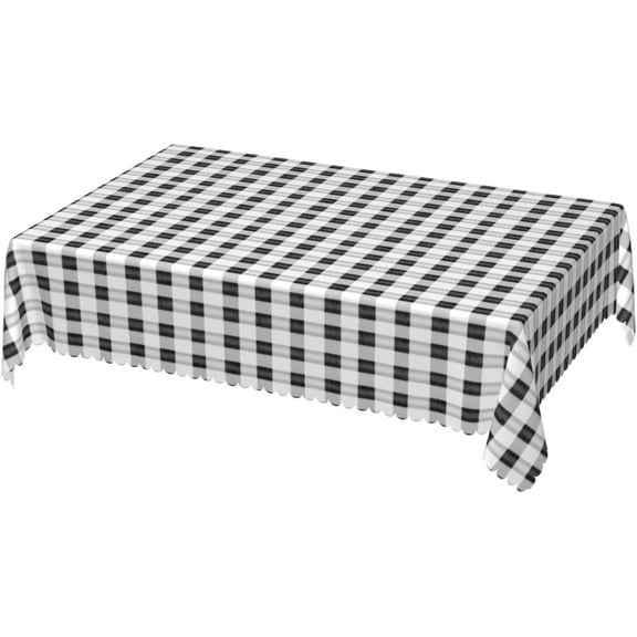 Rectangle Tablecloth with Wave Lace 60x84 Inch, White Buffalo Plaid Rectangle Table Protector Waterproof Tablecloths Outdoor Tablecloth for Dining, Parties, Camping