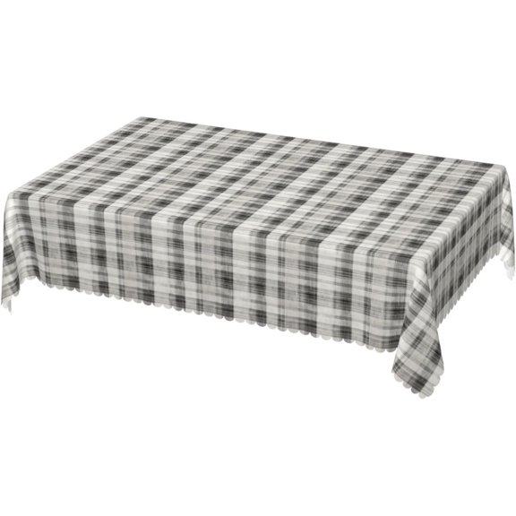 Rectangle Tablecloth with Wave Lace 60x84 Inch, White Grey Plaid Rectangle Table Protector Wipeable Table Cloth Table Protector for Dining, Parties, Camping