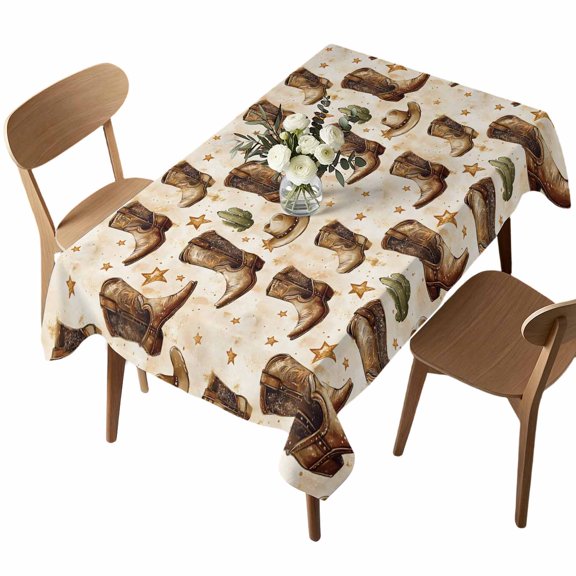 Rectangle Tablecloth, Western Cowboy Desert Waterproof Table Cloth 60x102 in Watercolor Boots Hat Cactus Star Washable Spillproof Table Cover for Kitchen Dining Party Decor Outdoor Camping