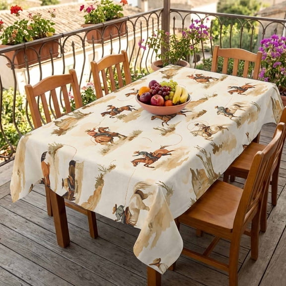 Rectangle Tablecloth,Western Cowboy on Horse Waterproof Oil-Proof Table Cloth Kitchen Dining Tables Cover for Indoor Outdoor Wedding Holiday Party Decor,Watercolor Desert Art