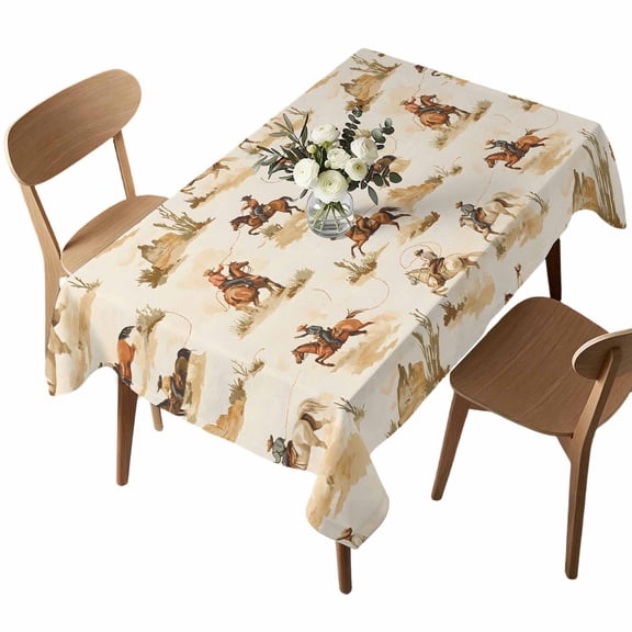 Rectangle Tablecloth, Western Cowboy on Horse Waterproof Table Cloth 60x102 in Watercolor Desert Art Washable Spillproof Table Cover for Kitchen Dining Party Decor Outdoor Camping
