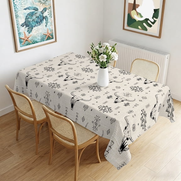 Rectangle Tablecloth,Western Cowboy Pattern on Burlap Waterproof Oil-Proof Table Cloth Kitchen Dining Tables Cover for Indoor Outdoor Wedding Holiday Party Decor,Aztec Tribal Geometric Art