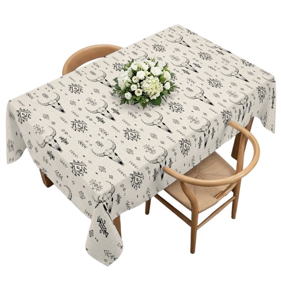 Rectangle Tablecloth, Western Cowboy Pattern on Burlap Waterproof Table Cloth 60x120 in Aztec Tribal Geometric Art Washable Spillproof Table Cover for Kitchen Dining Party Decor Outdoor Camping