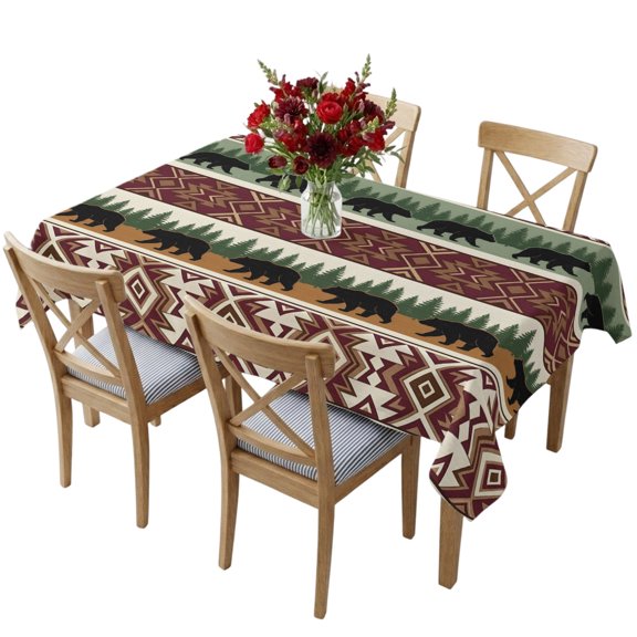 Rectangle Tablecloth,Western Farmhouse Tribal Pattern Waterproof Oil-Proof Table Cloth Kitchen Dining Tables Cover for Indoor Outdoor Wedding Holiday Party Decor,Bear Silhouette