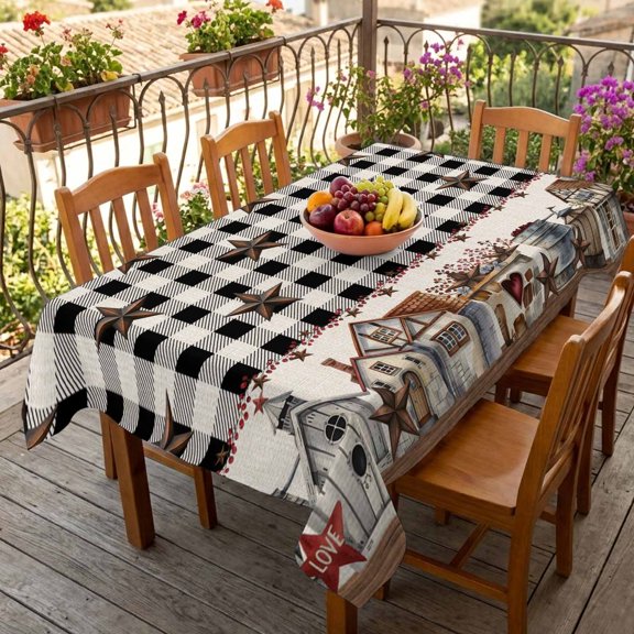 Rectangle Tablecloth,Western Star Buffalo Check Waterproof Oil-Proof Table Cloth Kitchen Dining Tables Cover for Indoor Outdoor Wedding Holiday Party Decor,Vintage Country Cottage