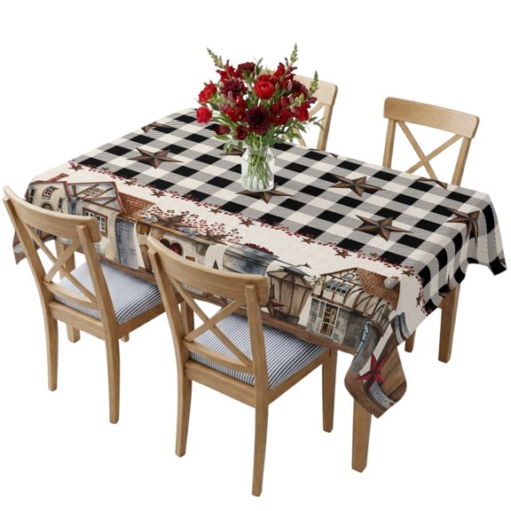 Rectangle Tablecloth,Western Star Buffalo Check Waterproof Oil-Proof Table Cloth Kitchen Dining Tables Cover for Indoor Outdoor Wedding Holiday Party Decor,Vintage Country Cottage