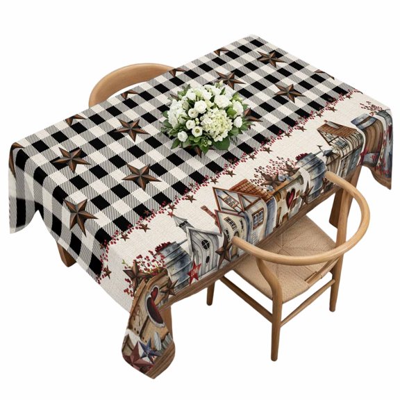 Rectangle Tablecloth, Western Star Buffalo Check Waterproof Table Cloth 60x120 in Vintage Country Cottage Washable Spillproof Table Cover for Kitchen Dining Party Decor Outdoor Camping