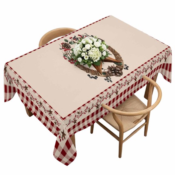 Rectangle Tablecloth, Western Star Country Berry Wreath Waterproof Table Cloth 60x120 in Red Buffalo Plaid Washable Spillproof Table Cover for Kitchen Dining Party Decor Outdoor Camping