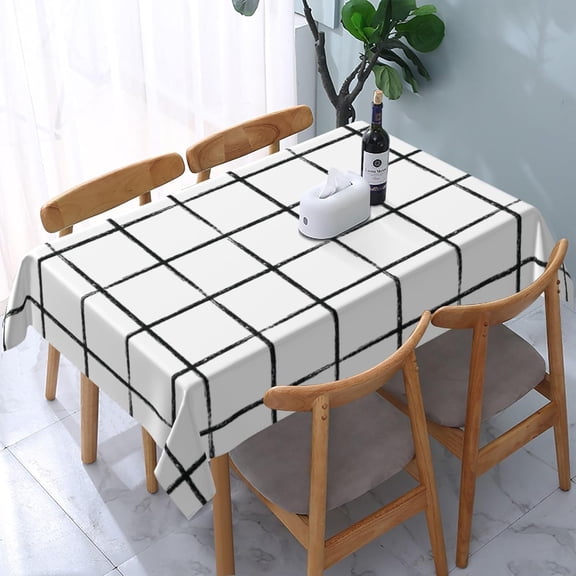Rectangle Tablecloth White and Black Checkered Modern Minimalist Oblong Table Cover Washable Table Cloths for Kitchen Dinning Party Tabletop Modern Decoration 60 x 84inch