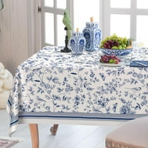 Rectangle Tablecloth - White and Blue Floral Rustic Tablecloth Classic Chinoiserie French Country Printed Table Cover Decoration, Suitable for Home, Kitchen Dining Tablecloth 60 x 84 Inch