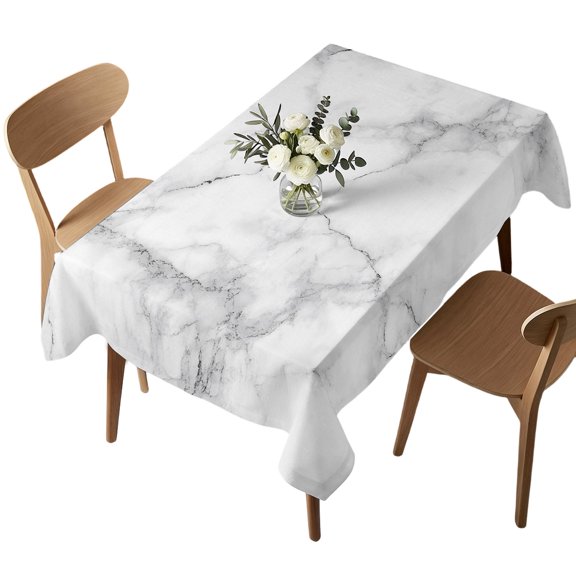 Rectangle Tablecloth, White Gray Modern Marble Texture Waterproof Table Cloth 60x102 in Abstract Stone Crack Washable Spillproof Table Cover for Kitchen Dining Party Decor Outdoor Camping