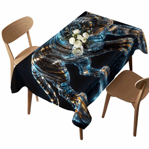 Rectangle Tablecloth, Wildlife Animal Tiger Waterproof Table Cloth 52x70 in Glowing Blue Gold Washable Spillproof Table Cover for Kitchen Dining Party Decor Outdoor Camping