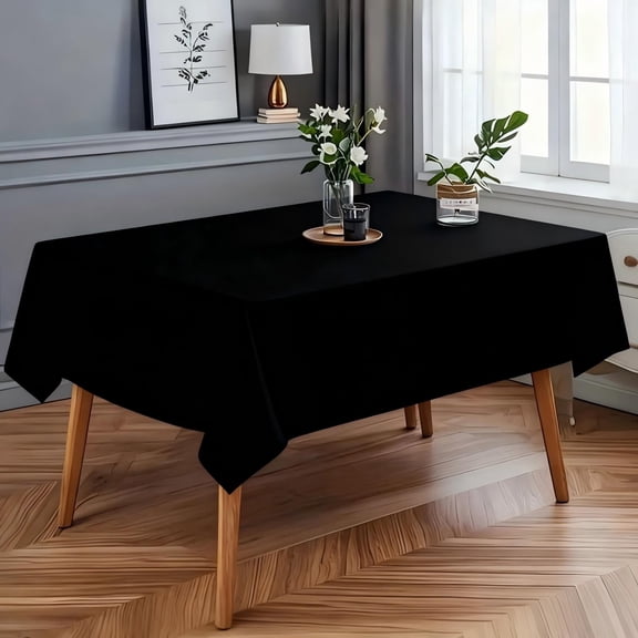 Rectangle Tablecloth Resistant Smooth Fabric Table Cover Reusable Decorative Table Linen for Wedding Banquet Dinner Party Dining Kitchen Restaurant Home Event Decor Solid Black