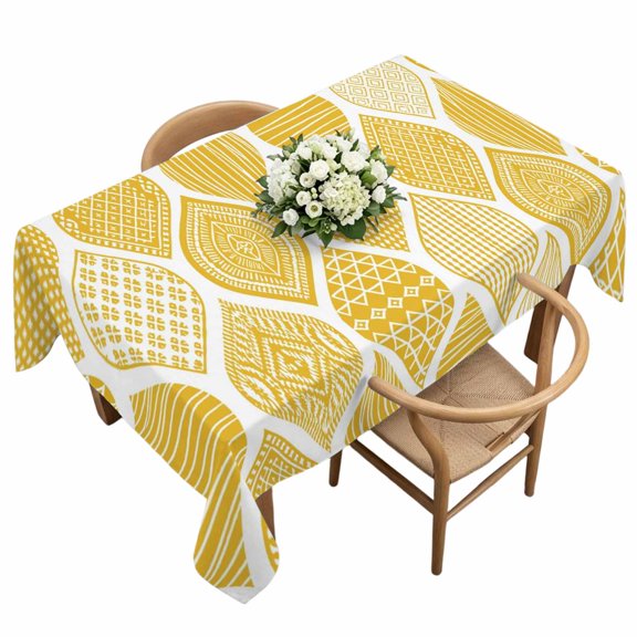 Rectangle Tablecloth, Yellow Bohemian Geometric Texture Waterproof Table Cloth 60x120 in Abstract Moroccan Pattern Washable Spillproof Table Cover for Kitchen Dining Party Decor Outdoor Camping