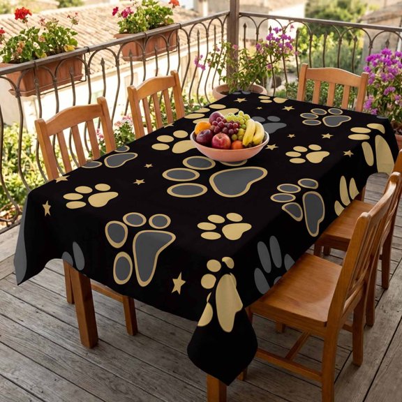 Rectangle Tablecloth,Yellow Gray Cat Paw Cute Waterproof Oil-Proof Table Cloth Kitchen Dining Tables Cover for Indoor Outdoor Wedding Holiday Party Decor,Abstract Animal Pattern Footprint