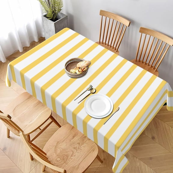 Rectangle Tablecloth Yellow and White Stripes Oblong Table Cover Washable Table Cloths for Kitchen Dinning Party Tabletop Modern Decoration 60 x 102inch