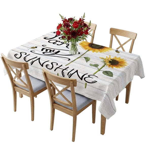 Rectangle Tablecloth,You Are My Sunshine Words Waterproof Oil-Proof Table Cloth Kitchen Dining Tables Cover for Indoor Outdoor Wedding Holiday Party Decor,Farm Sunflowers Bees