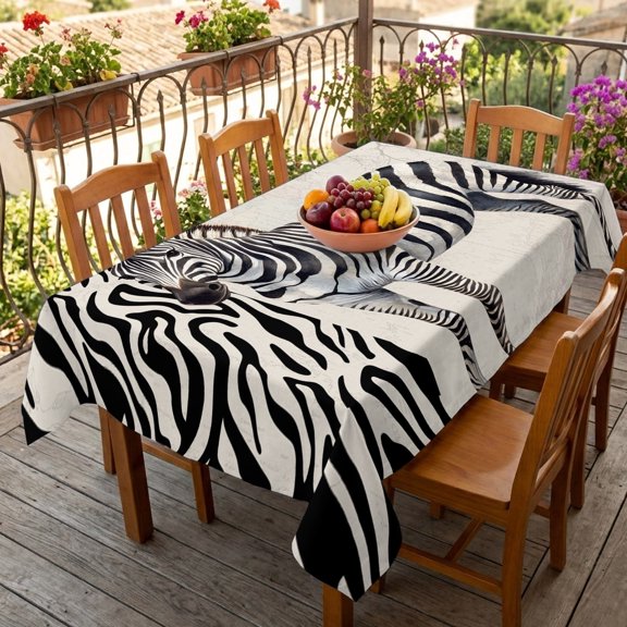 Rectangle Tablecloth,Zebra Black Stripe Animal Pattern Portrait Waterproof Oil-Proof Table Cloth Kitchen Dining Tables Cover for Indoor Outdoor Wedding Holiday Party Decor,Vintage Tree Branch