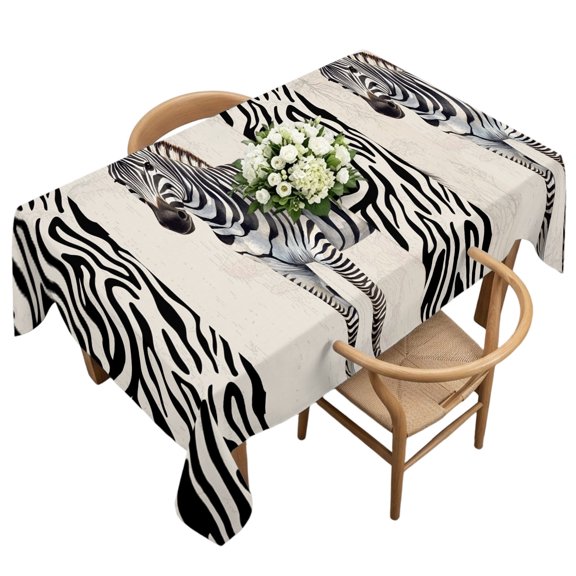 Rectangle Tablecloth, Zebra Black Stripe Animal Portrait Waterproof Table Cloth 60x120 in Vintage Tree Branch Washable Spillproof Table Cover for Kitchen Dining Party Decor Outdoor Camping