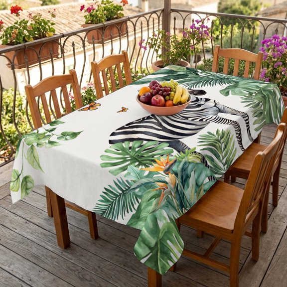Rectangle Tablecloth,Zebra Tropical Leaves Jungle Waterproof Oil-Proof Table Cloth Kitchen Dining Tables Cover for Indoor Outdoor Wedding Holiday Party Decor,Black Stripes Animal Pattern Portrait