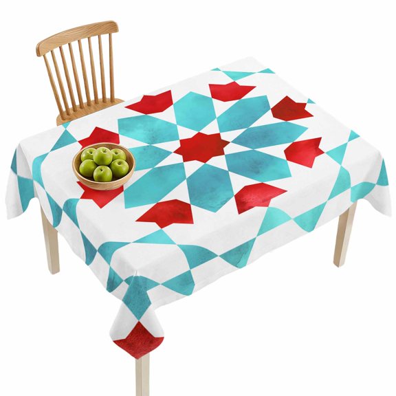 Rectangle Tablecloths, Abstract Blue Bohemian Ethnic Waterproof Table Cloths, Vintage Native Tribal Spillproof Decorative Dining Table Covers for Kitchen,Indoor Outdoor Parties, Camping 60x84in