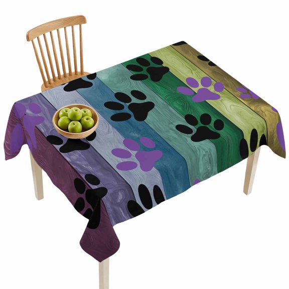 Rectangle Tablecloths, Abstract Colorful Wood Grain Waterproof Table Cloths, Black Purple Animal Footprints Spillproof Decorative Dining Table Covers for Kitchen,Indoor Parties, Camping 60x84in