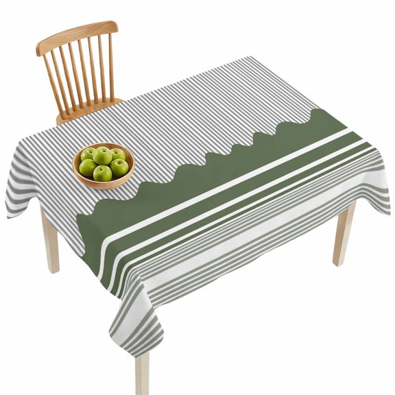 Rectangle Tablecloths, Abstract Grass Green Wavy Stripe Waterproof Table Cloths, Modern Minimalist Style Spillproof Decorative Dining Table Covers for Kitchen,Indoor Outdoor Parties, Camping 60x84in