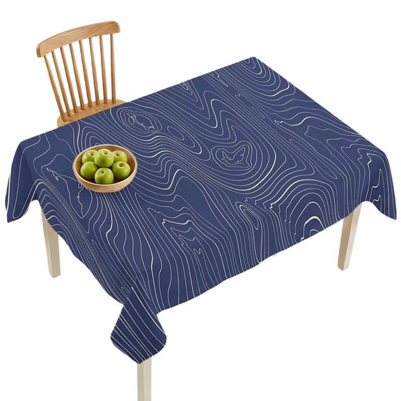 Rectangle Tablecloths, Abstract Topographic Lines Grid Waterproof Table Cloths, Geometric Art on Dark Blue Spillproof Decorative Dining Table Covers for Kitchen,Indoor Parties, Camping 60x84in