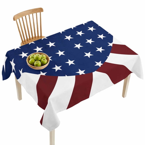 Rectangle Tablecloths, American Flag Waterproof Table Cloths, Stripes Stars Blue Red and White Spillproof Decorative Dining Table Covers for Kitchen,Indoor Outdoor Parties, Camping 60x84in