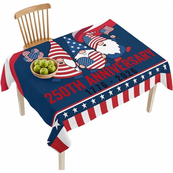 Rectangle Tablecloths, American Patriotic Gnome Waterproof Table Cloths, 250th Anniversary USA Flag Spillproof Decorative Dining Table Covers for Kitchen,Indoor Outdoor Parties, Camping 60x84in
