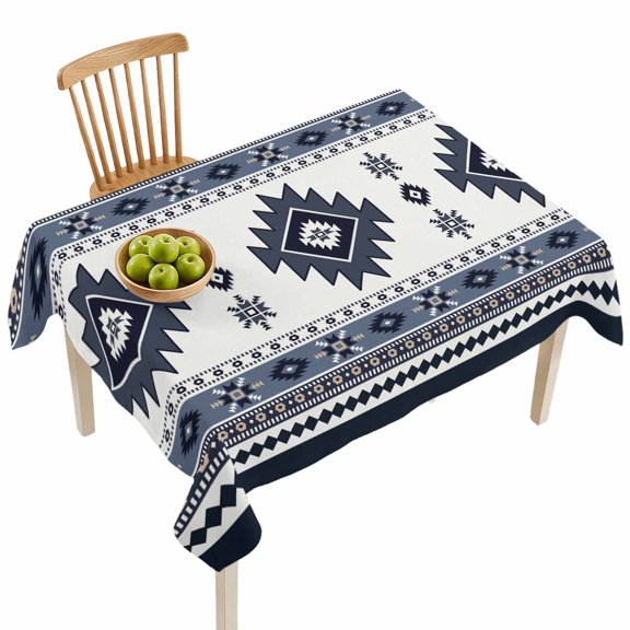 Rectangle Tablecloths, Aztec Dark Blue Bohemian Pattern Waterproof Table Cloths, Southwest Ethnic Style Spillproof Decorative Dining Table Covers for Kitchen,Indoor Outdoor Parties, Camping 60x84in