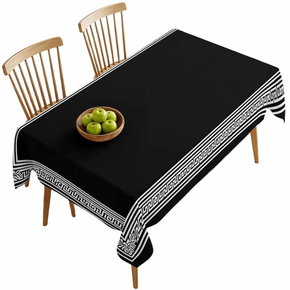 Rectangle Tablecloths, Black Abstract Geometric Waterproof Table Cloths, Back Print Spillproof Decorative Dining Table Covers for Kitchen,Indoor Outdoor Parties, Camping 60x120in