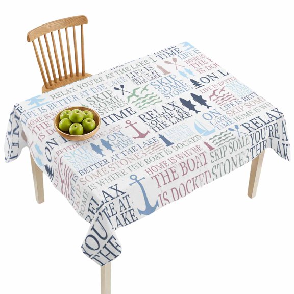 Rectangle Tablecloths, Blue Anchor Paddle Sailboat Lighthouse Tree Waterproof Table Cloths, Ocean Fish Spillproof Decorative Dining Table Covers for Kitchen,Indoor Outdoor Parties, Camping 52x70in