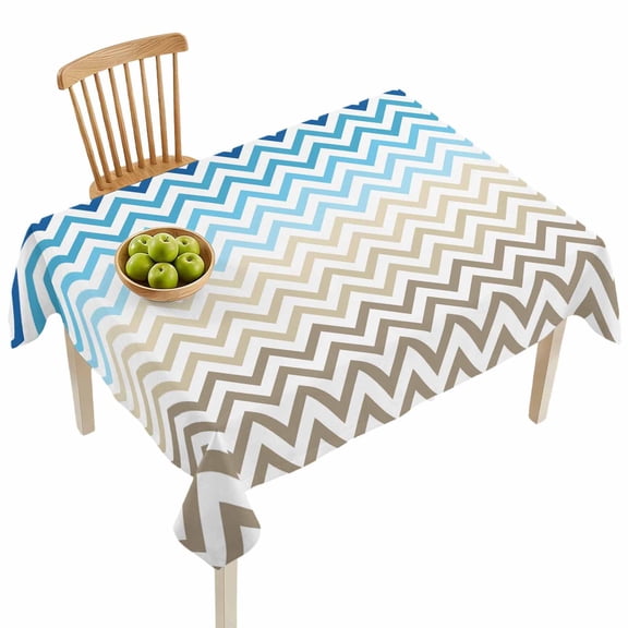 Rectangle Tablecloths, Blue Gradient Ripple Zigzag Chevron Waterproof Table Cloths, Abstract Geometric Spillproof Decorative Dining Table Covers for Kitchen,Indoor Outdoor Parties, Camping 52x70in