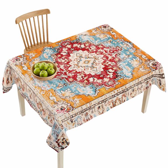 Rectangle Tablecloths, Bohemian Tribal Retro Ethnic Style Waterproof Table Cloths, Classic Texture Spillproof Decorative Dining Table Covers for Kitchen,Indoor Outdoor Parties, Camping 52x70in