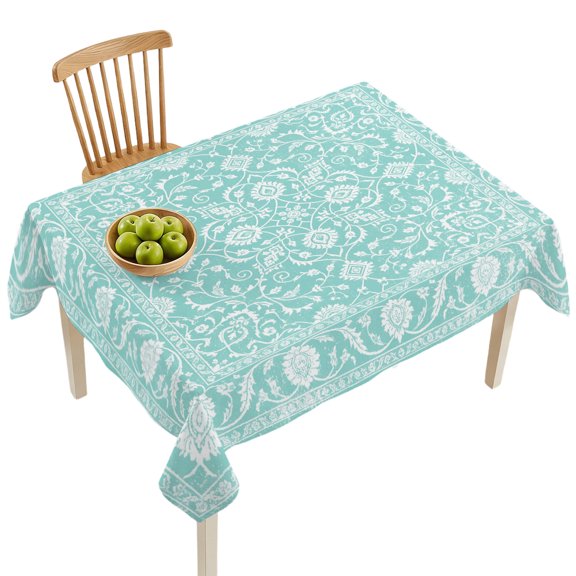 Rectangle Tablecloths, Boho Mint Green Paisley Floral Waterproof Table Cloths, Abstract Wild Flower Spillproof Decorative Dining Table Covers for Kitchen,Indoor Outdoor Parties, Camping 60x84in