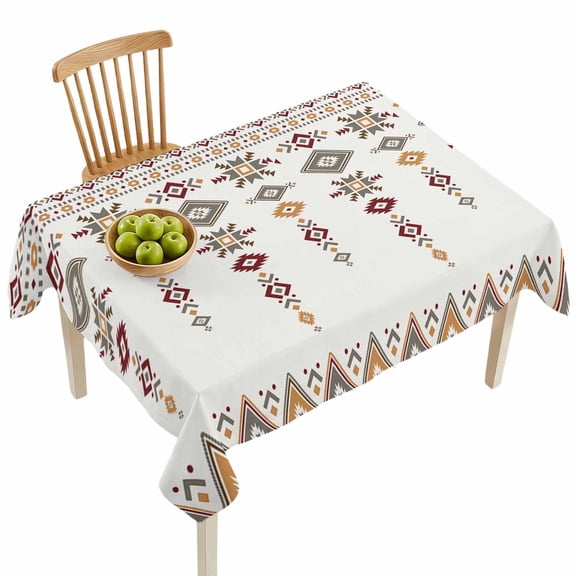 Rectangle Tablecloths, Boho Tribal Totem Aztec Ethnic Stripe Waterproof Table Cloths, Vintage Brown Plank Spillproof Decorative Dining Table Covers for Kitchen,Indoor Outdoor Parties, Camping 52x70in