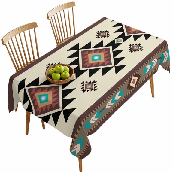 Rectangle Tablecloths, Brown Aztec Ethnic Art Waterproof Table Cloths, Retro Tribal Brown Texture Spillproof Decorative Dining Table Covers for Kitchen,Indoor Outdoor Parties, Camping 54x108in