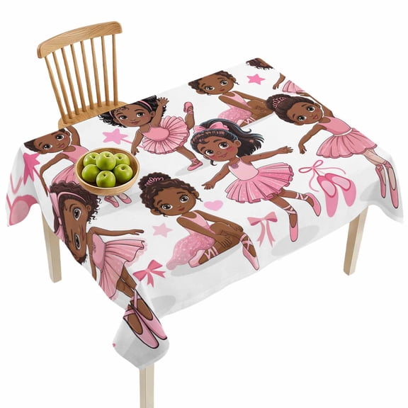 Rectangle Tablecloths, Cartoon Children Ballet Dance Waterproof Table Cloths, Pink Butterflies Ballet Shoes Spillproof Decorative Dining Table Covers for Kitchen,Parties, Camping 52x70in