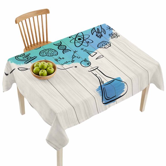 Rectangle Tablecloths, Chemical Formula Beaker on Wood Grain Waterproof Table Cloths, School Season Spillproof Decorative Dining Table Covers for Kitchen,Indoor Outdoor Parties, Camping 60x84in