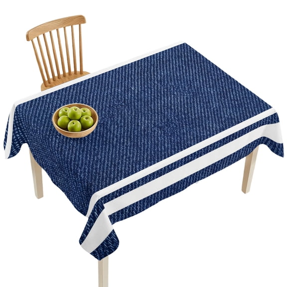 Rectangle Tablecloths, Classic Denim Texture Navy Blue Waterproof Table Cloths, Modern Minimalist Stripes Spillproof Decorative Dining Table Covers for Kitchen,Indoor Outdoor Parties, Camping 60x84in