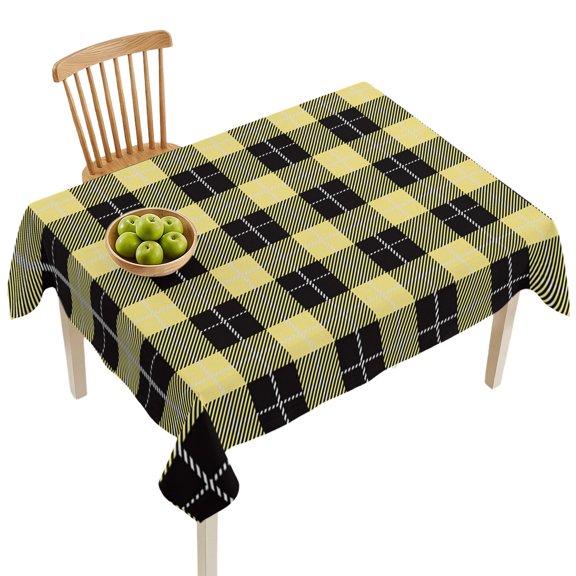 Rectangle Tablecloths, Classic Yellow Black Buffalo Check Waterproof Table Cloths, Simplistic Art Plaid Spillproof Decorative Dining Table Covers for Kitchen,Indoor Outdoor Parties, Camping 52x70in