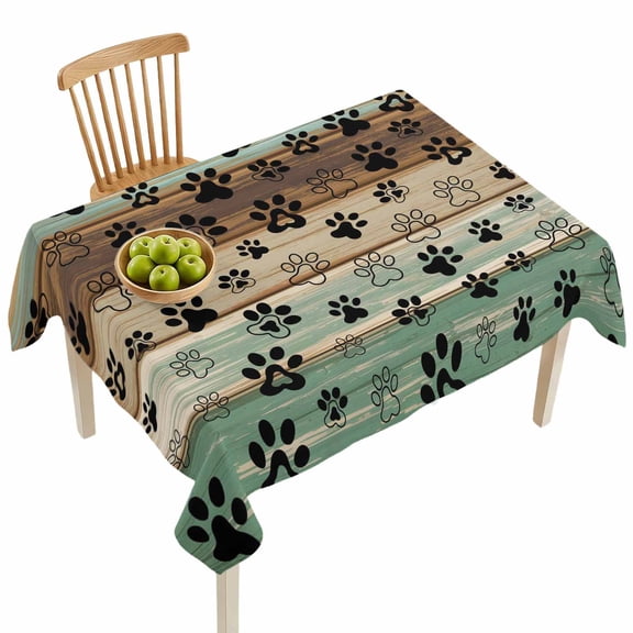Rectangle Tablecloths, Cute Animal Footprints on Wood Plank Waterproof Table Cloths, Farmhouse Wooden Board Spillproof Decorative Dining Table Covers for Kitchen,Indoor Parties, Camping 60x84in