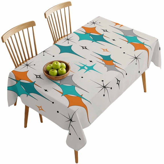 Rectangle Tablecloths, Diamond Block Abstract Geometric Waterproof Table Cloths, Retro Gray Bohemia Mediterranean Spillproof Decorative Dining Table Covers for Kitchen,Parties, Camping 54x108in