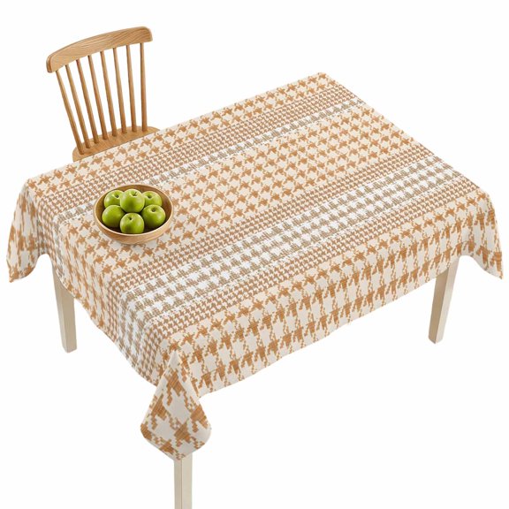 Rectangle Tablecloths, Farm Lattice Houndstooth Pattern Waterproof Table Cloths, Rustic Beige Khaki Plaid Spillproof Decorative Dining Table Covers for Kitchen,Indoor Outdoor Parties, Camping 52x70in