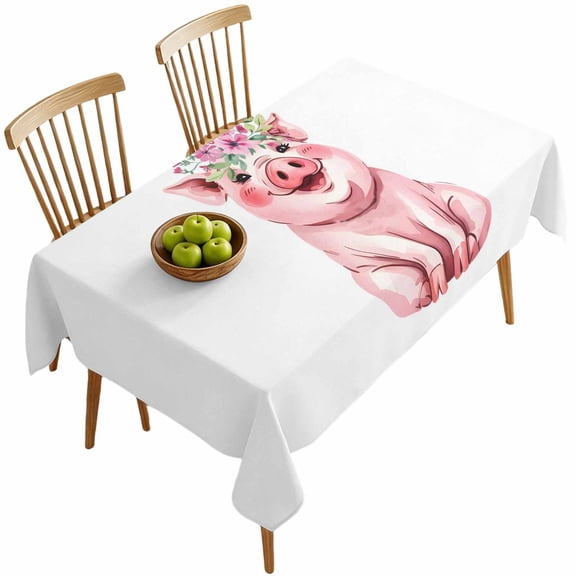 Rectangle Tablecloths, Farm Pink Pig Flower Waterproof Table Cloths, Cute Animal Spillproof Decorative Dining Table Covers for Kitchen,Indoor Outdoor Parties, Camping 60x120in